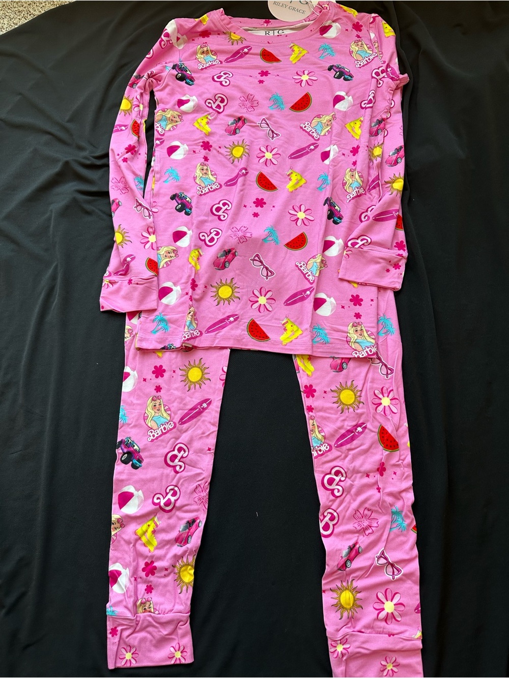 Barbie Pink Long-Sleeve Kids Bamboo Pajama Set with Summer Print